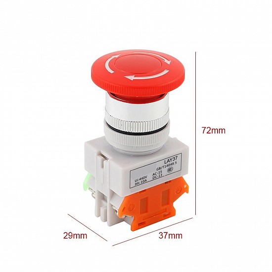 LAY37 01ZS 1 Open & 1 Closed Self-Locking 22mm Mushroom Head Emergency Stop Switch