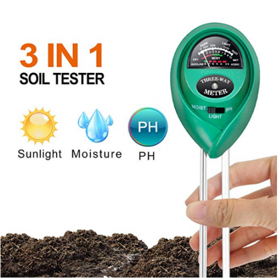 Three-Way Soil Meter For Moisture, Light Intensity and pH Testing Meter